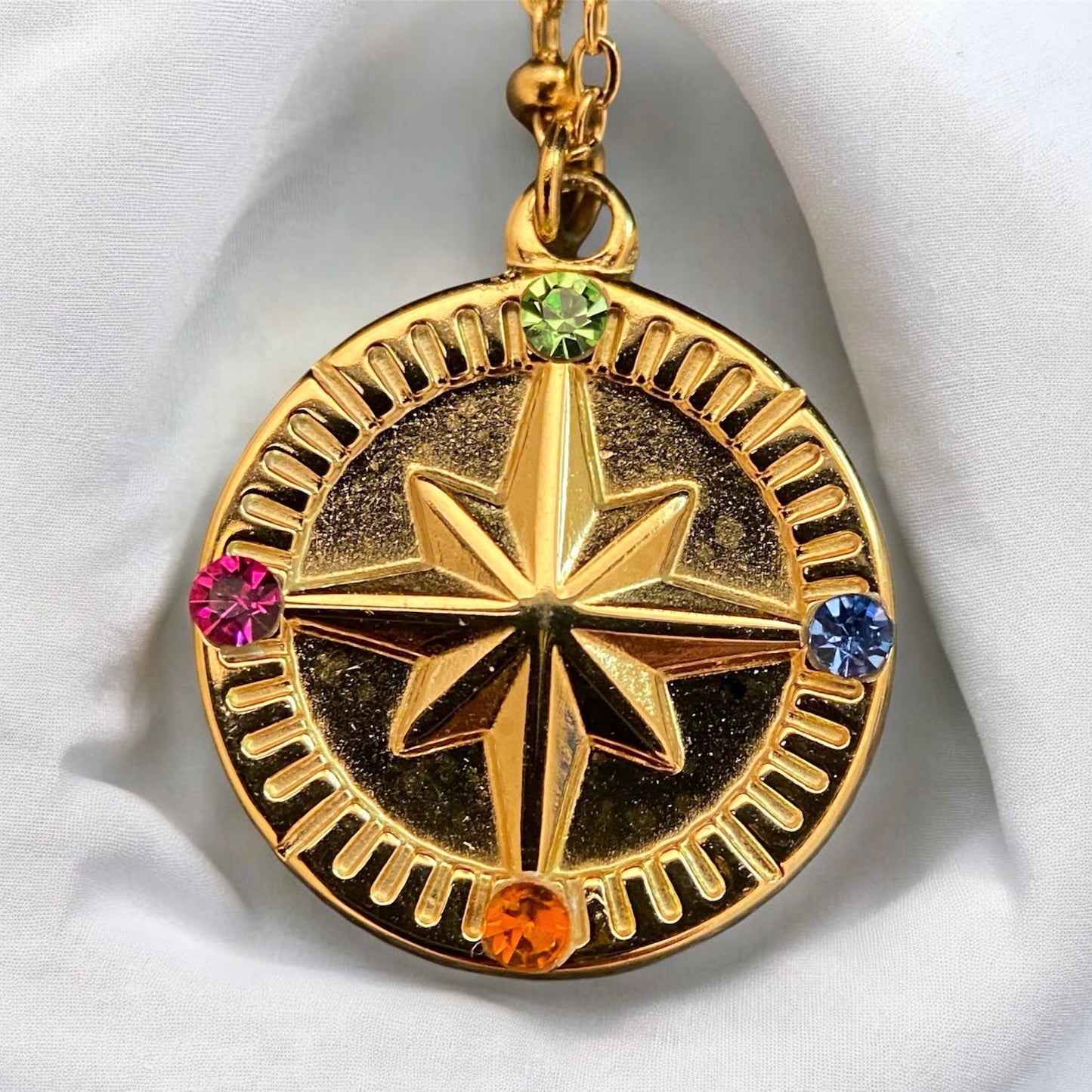 Gold Plated Crystal Compass Necklace