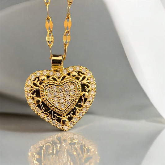 Gold Plated & Zircon Heart Necklace