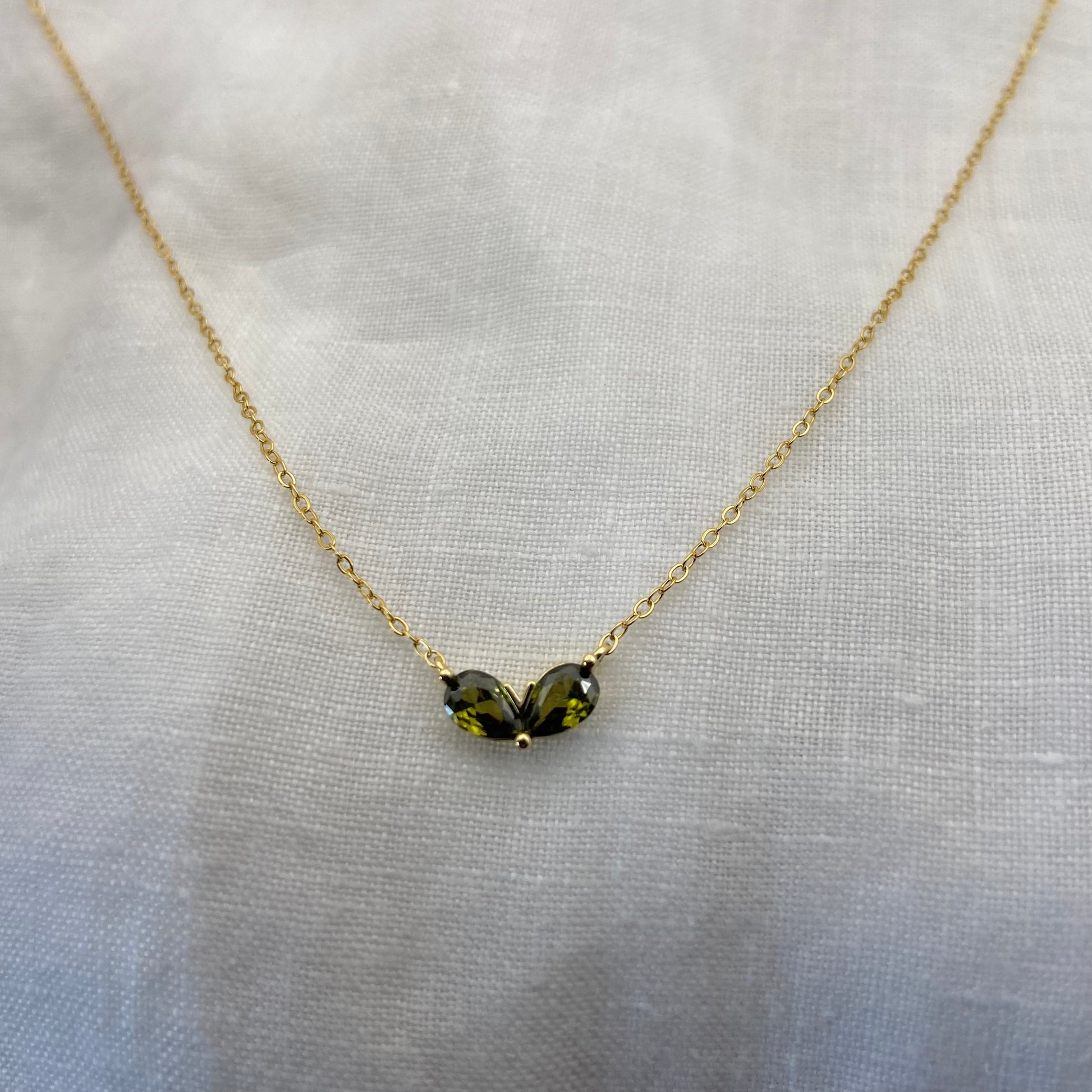 Mini Green Heart with Zircon Sterling Silver Necklace