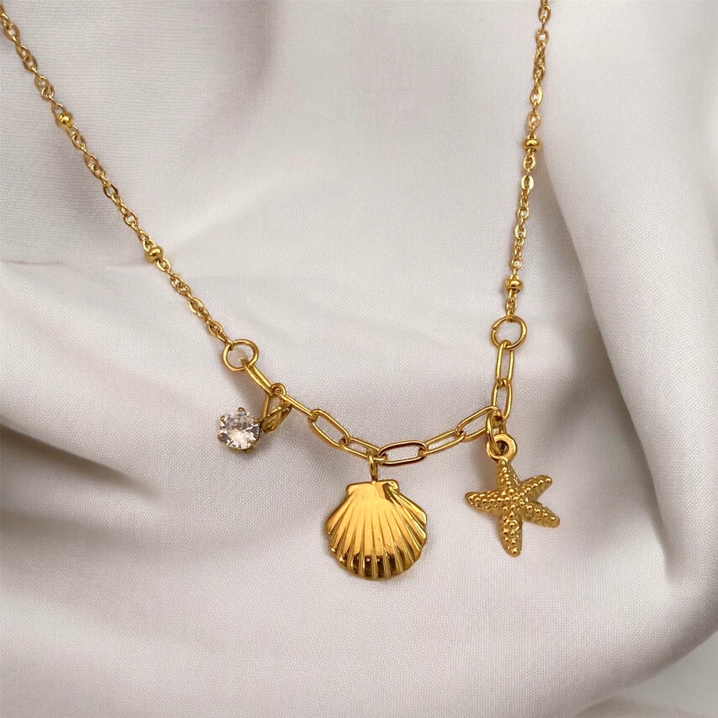 Sea Shell & Starfish Necklace with Zircon