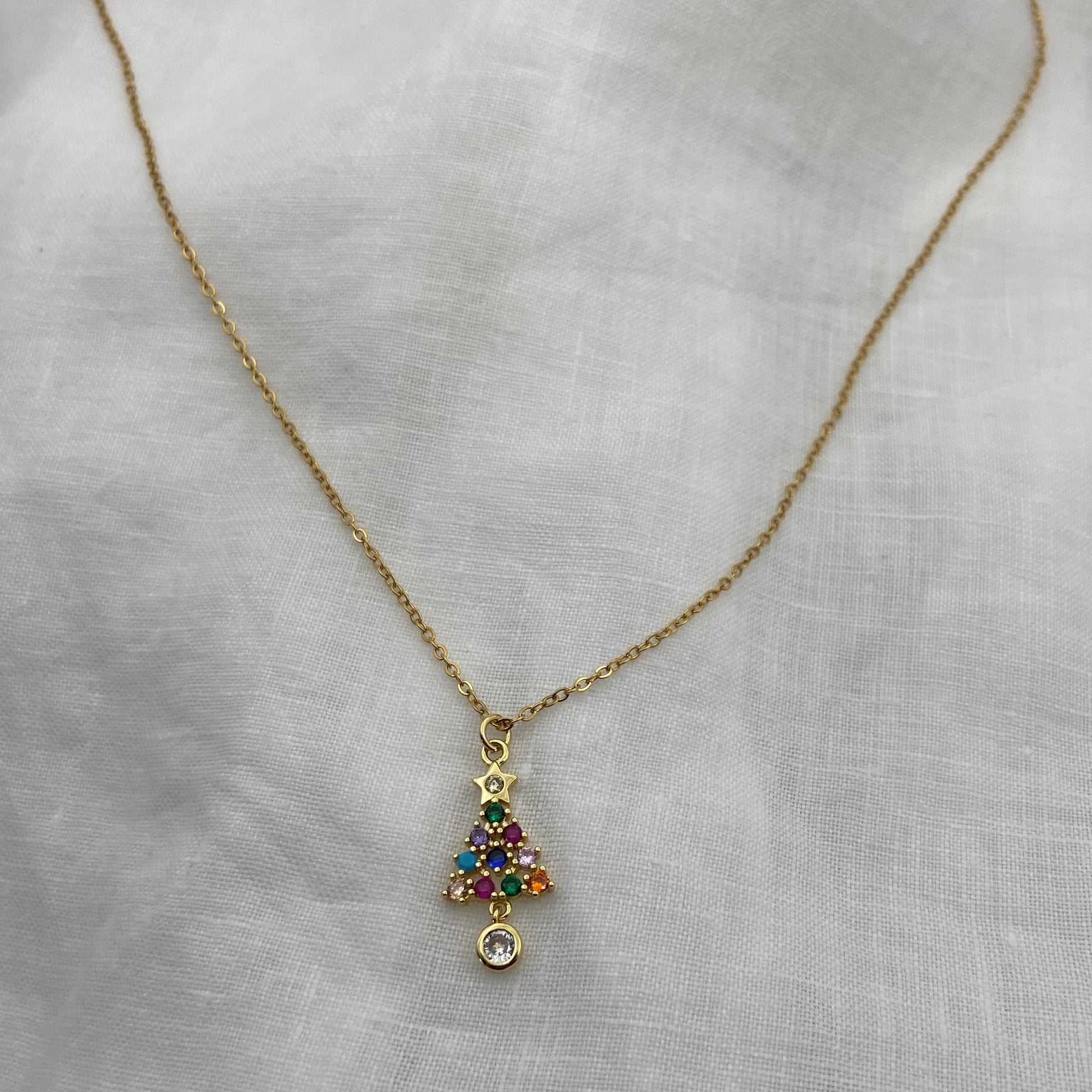 Cute Christmas Tree Zircon Necklace