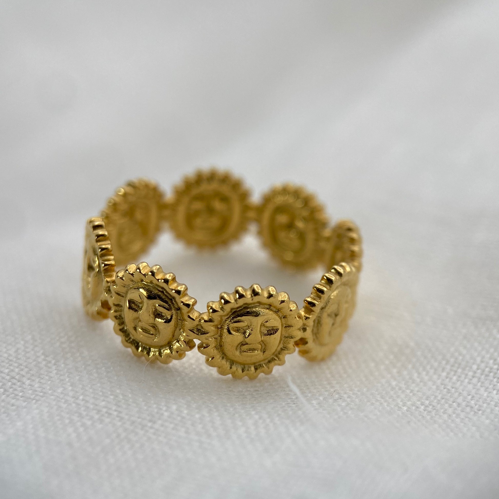 4 Gold Plated Cool Rings Set (Sun, Flower, Stars, Lines)