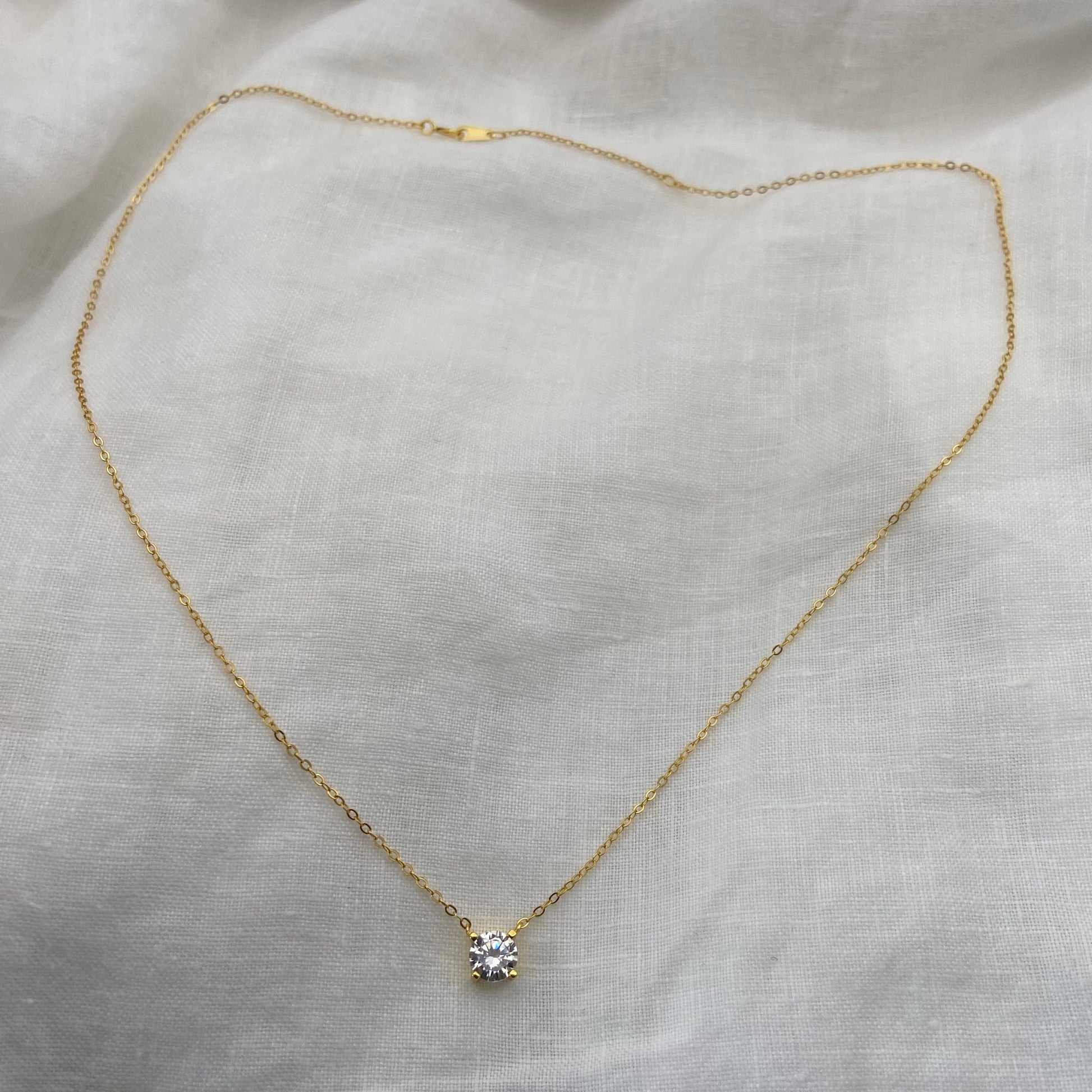 Round Zircon Gold Plated Sterling Silver Necklace