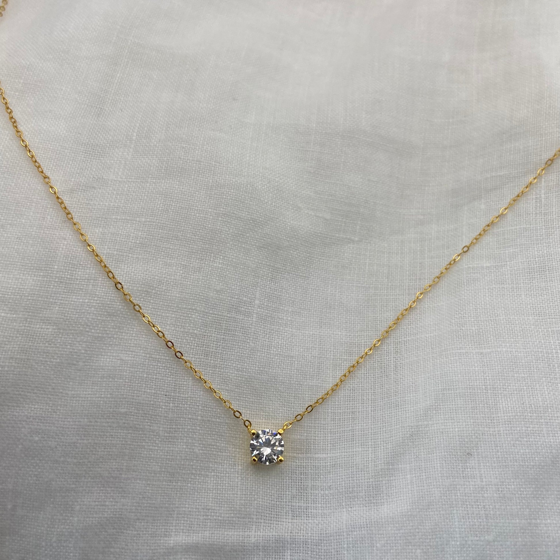 Round Zircon Gold Plated Sterling Silver Necklace