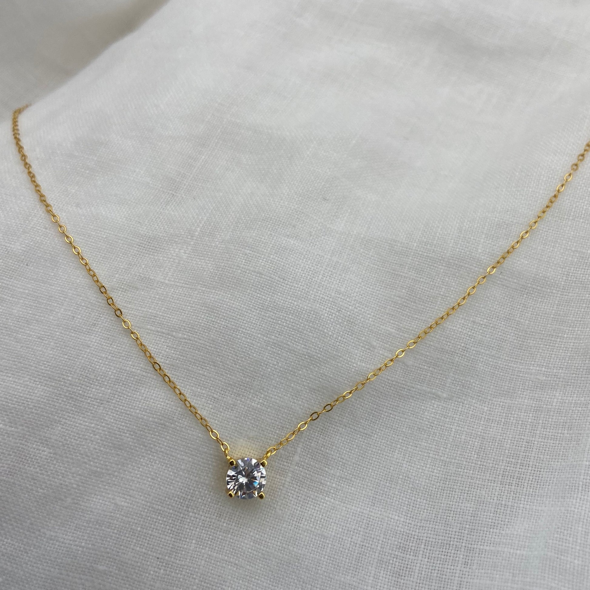 Round Zircon Gold Plated Sterling Silver Necklace
