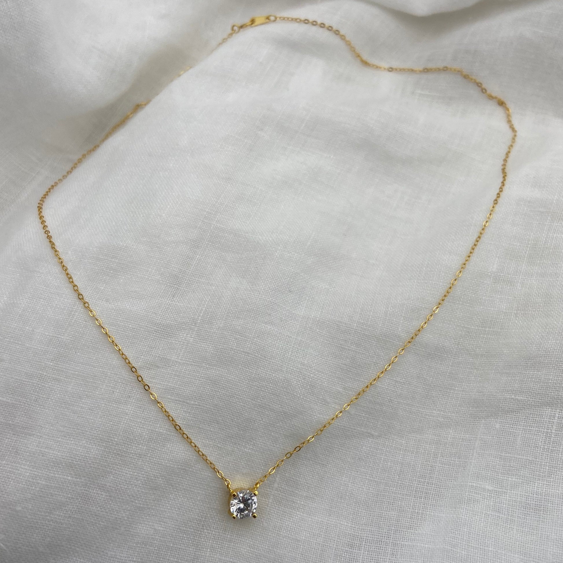 Round Zircon Gold Plated Sterling Silver Necklace