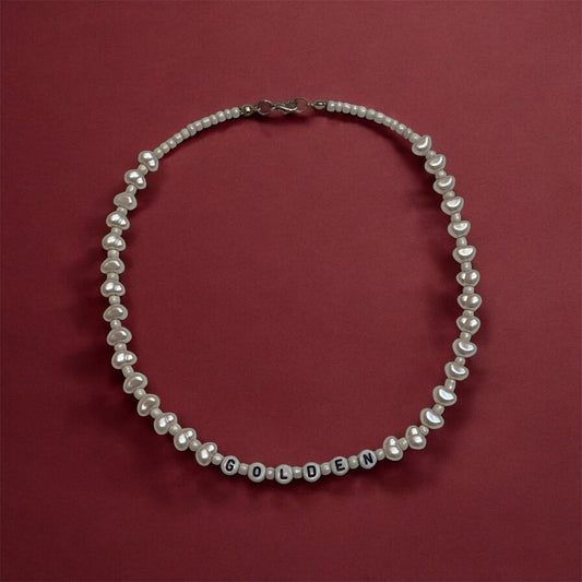 Handmade Golden Necklace with White Pearl & BeadsGREEK LORDE