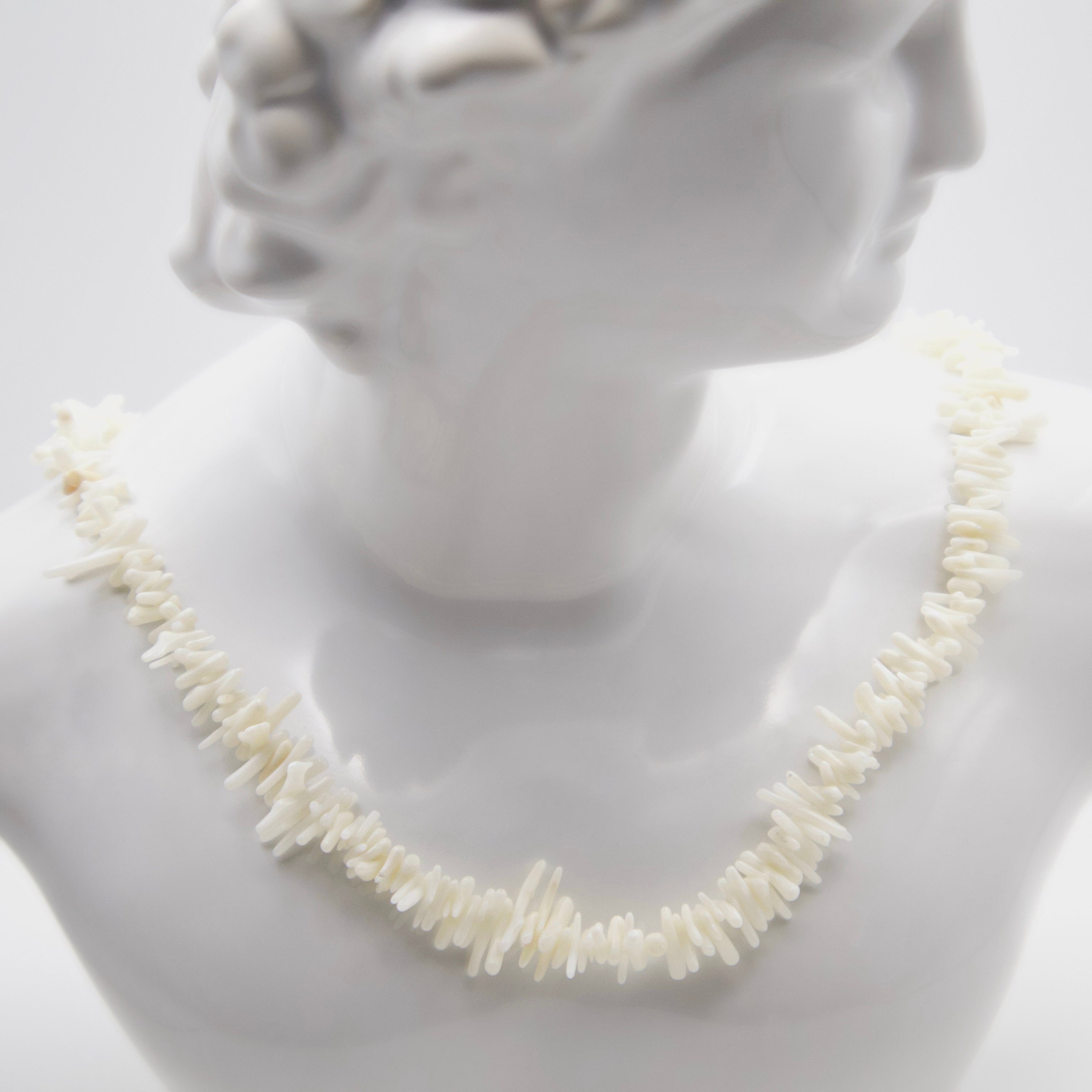 White coral pendant necklace, natural sea stone on stainless steel chain, handmade ancient energy jewelry