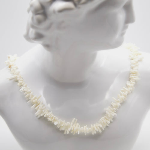 White coral pendant necklace, natural sea stone on stainless steel chain, handmade ancient energy jewelry